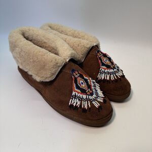 Staheekum Men’s Size 10 Moccasin Slippers Suede Brown Boho Hippie Beaded